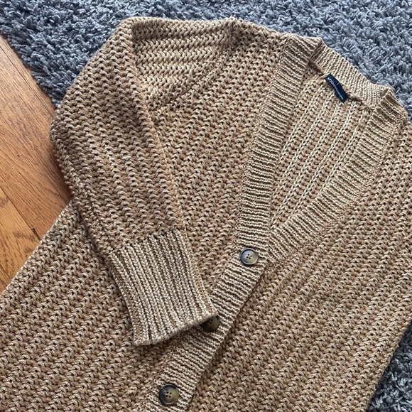 MODA International Gold Metallic Thick Long Sleeve Button Down Cardigan Sweater - Picture 9 of 11